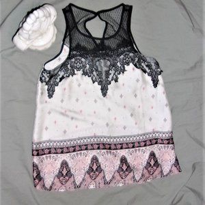 small womens tank top black white pink shirt lace